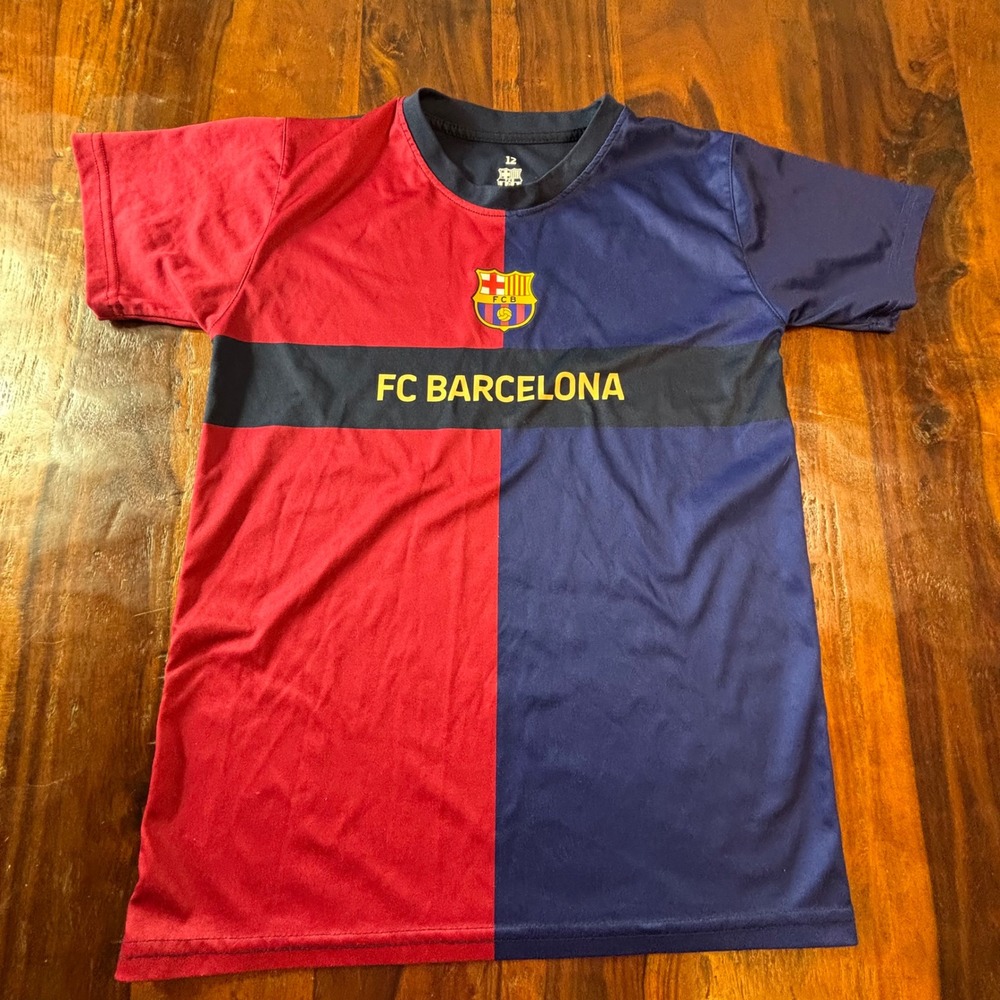 FC Barcelona Kids Soccer Jersey‎ Blue Red Split Short Sleeve Shirt Size 12